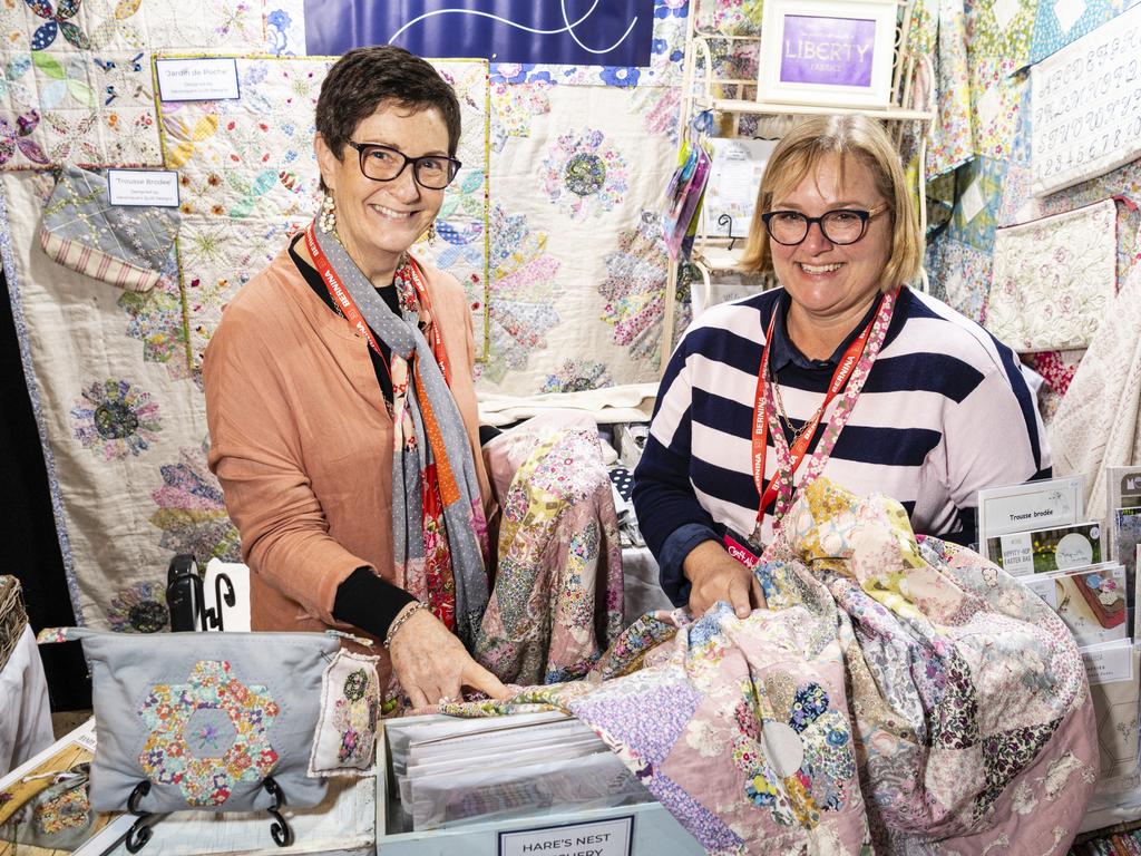 Sharon Thornton (left) helps out Perri Dixon of Stitches from the Bush at her stall at Craft Alive at the Goods Shed, Saturday, May 21, 2022. Picture: Kevin Farmer