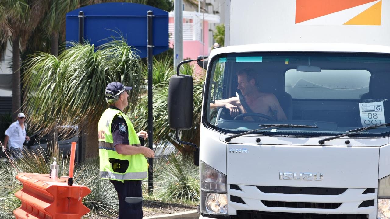 Traffic mayhem about 10.30am along Wharf St, Tweed Heads heading into the Griffith St Coolangatta checkpoint when the border bubble expanded on October 1, 2020. Photo: Jessica Lamb