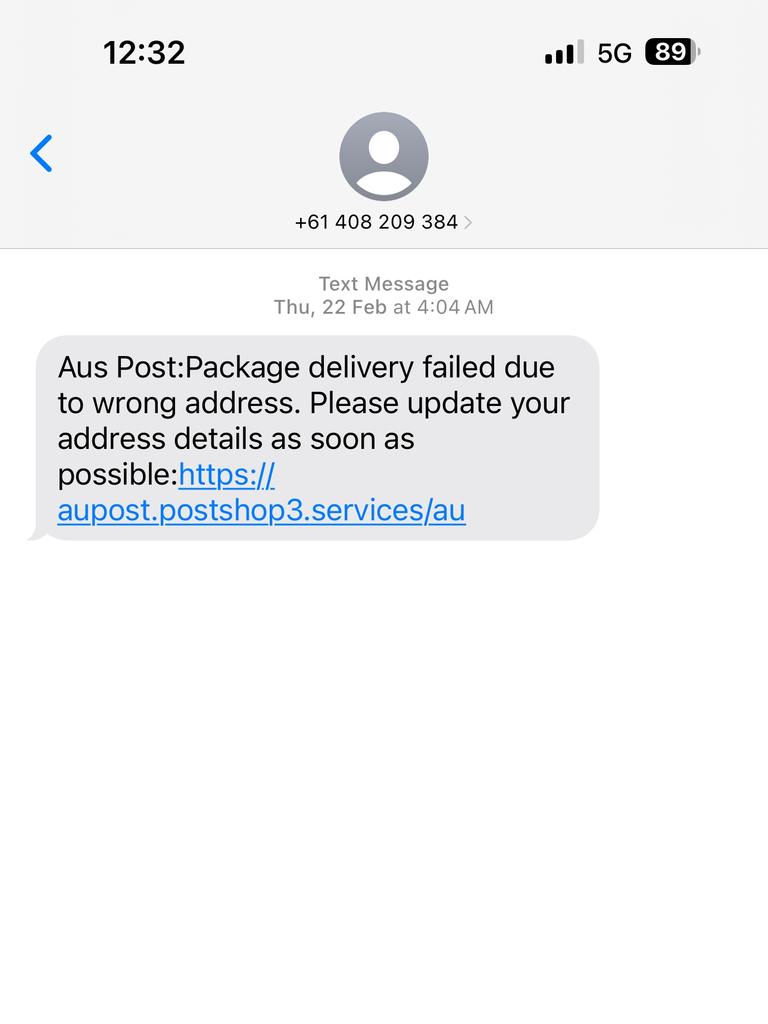 Fake Australia Post text messages are common. Picture: Supplied