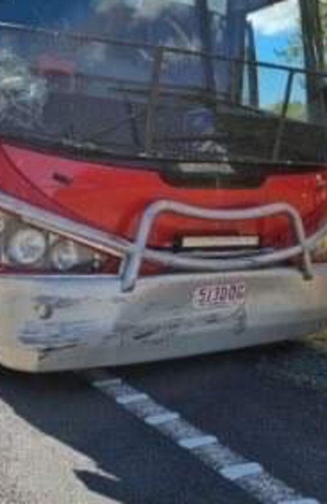 The scene of a collision between a car and bus on the Maryborough-Cooloola Road at Tuan Forest.