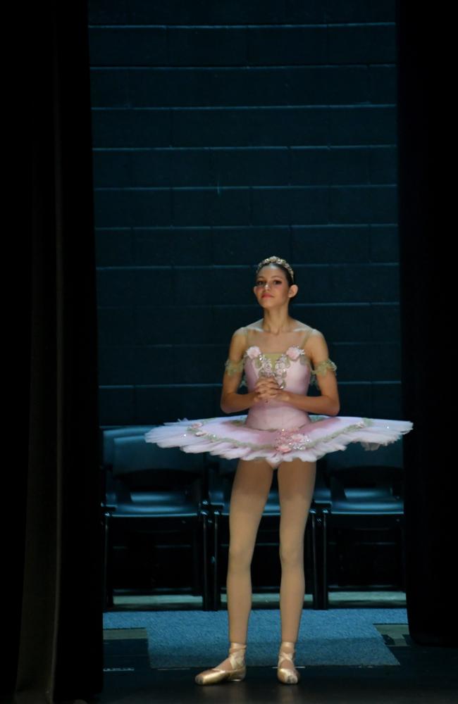 Townsville Eisteddfod 2023. Classical Ballet Championship Solo. Amali Burch watches from the wings before she performs. Picture: Evan Morgan