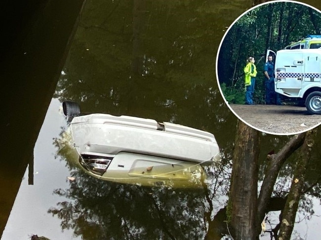 A driver and his passenger made a desperate escape after their car plunged off a bridge at Image Flat and became fully submerged. Photo: Patrick Woods.