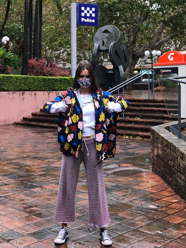 Sarah outside the Kings Cross Police Station on her final day of reporting. Picture: Supplied