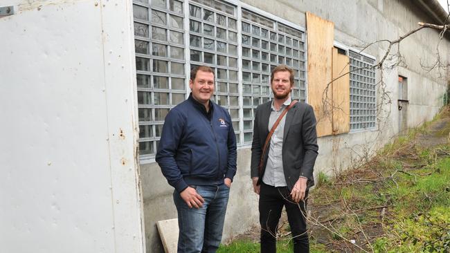 New Norfolk Distillery director Justin Derksen and project architect Thomas Bailey, from Room 11 Architects, on site of the proposed distillery and cellar door at Willow Court, New Norfolk. Picture: FIONA HARDING