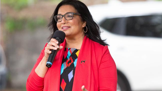 Greens Senator Mehreen Faruqi in Wentworth Park, NSW. Saturday 20th October 2018. The protest is against the world's richest greyhound race at Wentworth Park. (AAP Image/Jordan Shields)