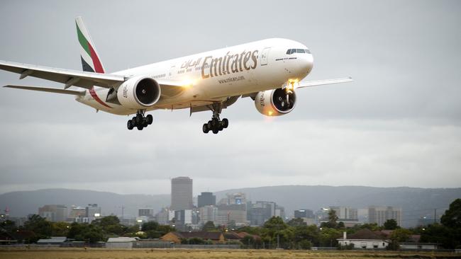 An Emirates flight landing in Adelaide. Picture Supplied