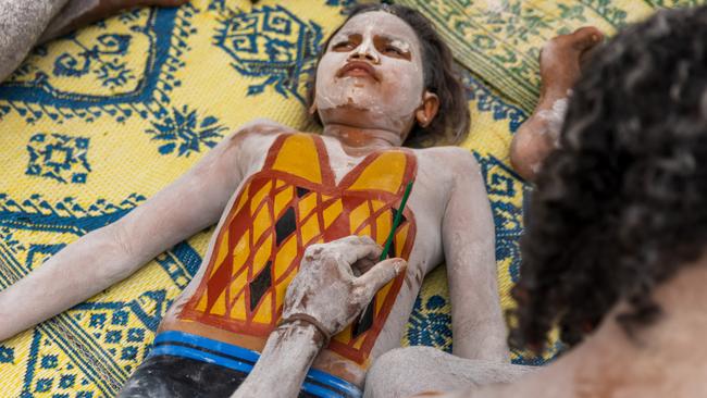 Yolngu men prepare to perform during the Garma Festival. Picture: Tamati Smith/ Getty Images