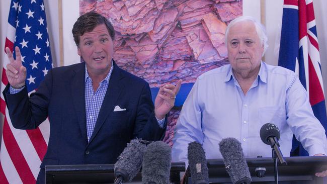 Tucker Carlson is touring Australia as a guest of mining magnate Clive Palmer. Picture: NewsWire/Glenn Campbell