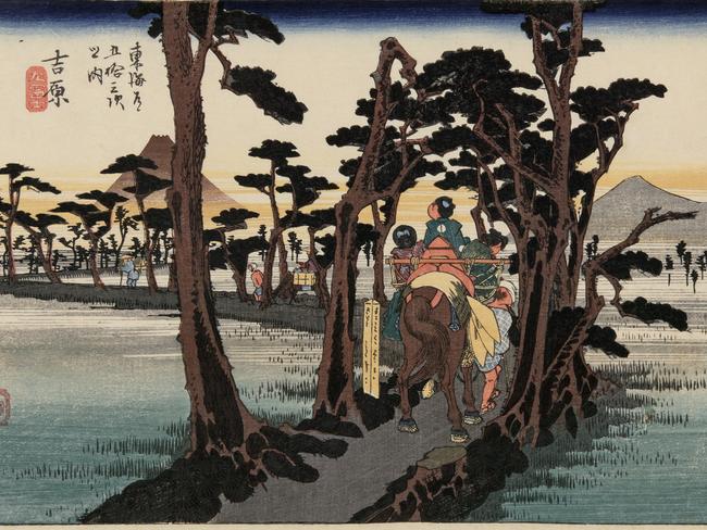 Utagawa Hiroshige, Yoshiwara: Mount Fuji on the left (Yoshiwara, hidari Fuji) no. 15 from the series The Fifty - three Stations of the Tôkaidô