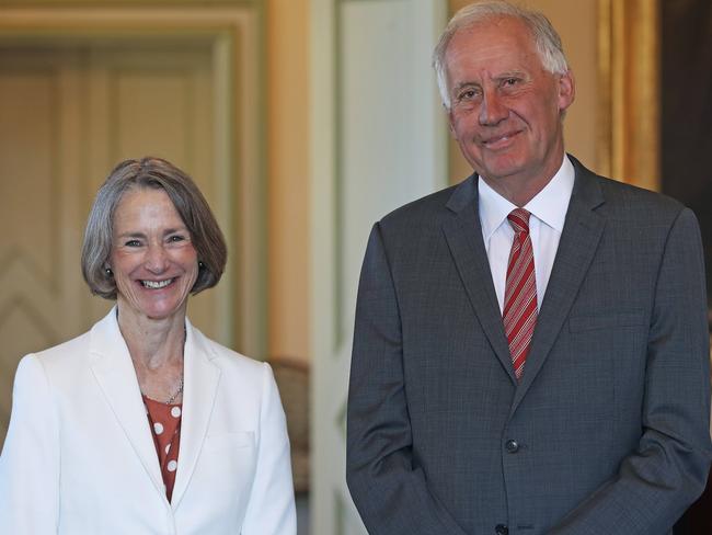 Tasmanian Governor Kate Warner and her husband Richard Warner at Government House today. Picture: LUKE BOWDEN