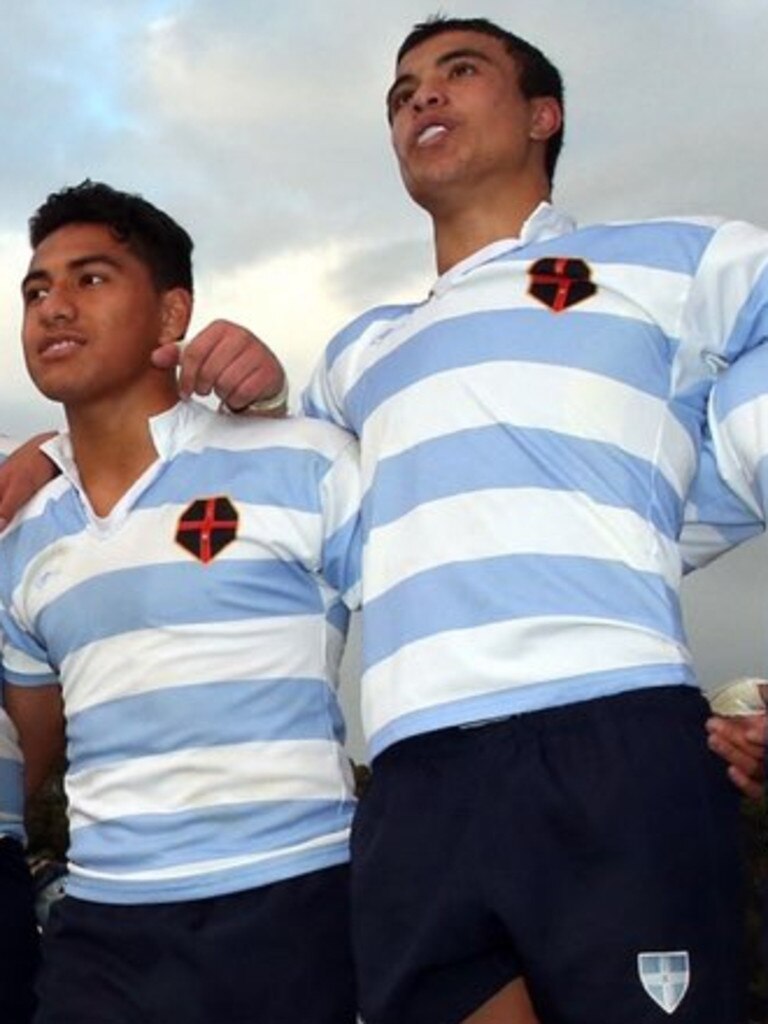 The pair playing rugby for Kings.