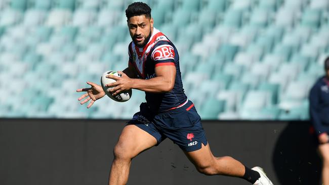 Sydney Roosters player Isaac Liu takes part in a training session at Allianz Stadium ahead of the NRL grand final. Photo: AAP