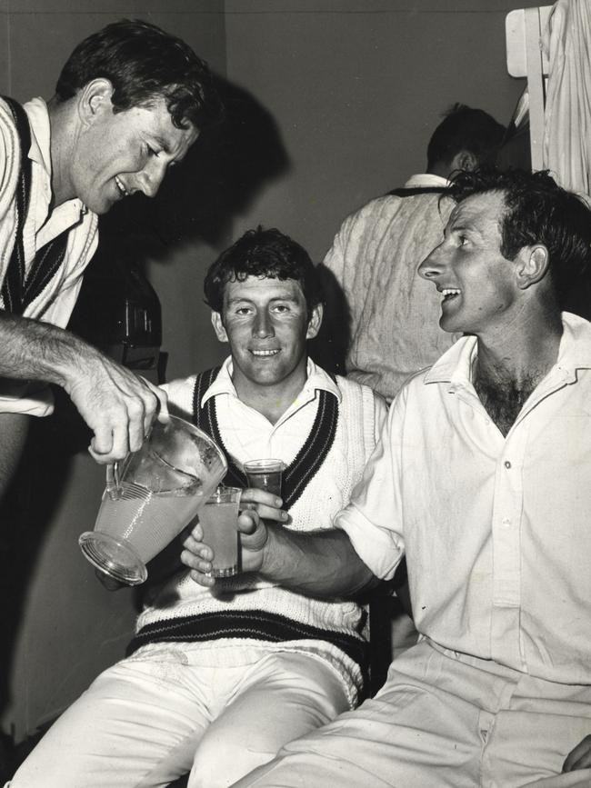 Graham McKenzie, Ian Chappell and Lawry together in their playing days.