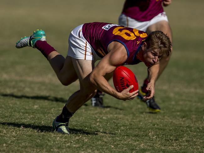 Palm Beach-Currumbin's Jason Burge in action in the QAFL match between Labrador and Palm Beach-Currumbin on Saturday at Cooke Murphy Oval. Picture: Jerad Williams