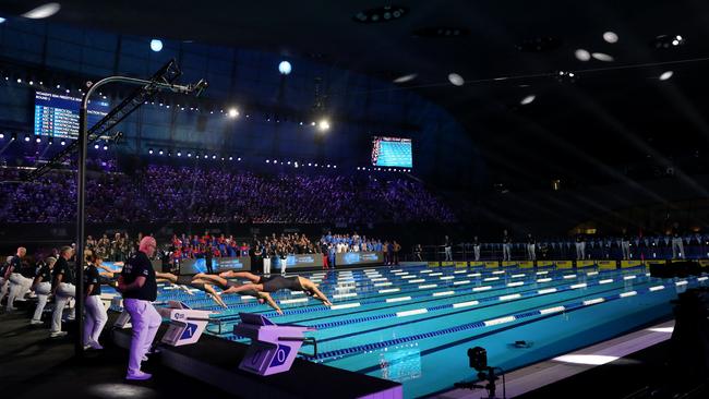 Swimming dive off the blocks at the groundbreaking event. Picture: Catherine Ivill/Getty