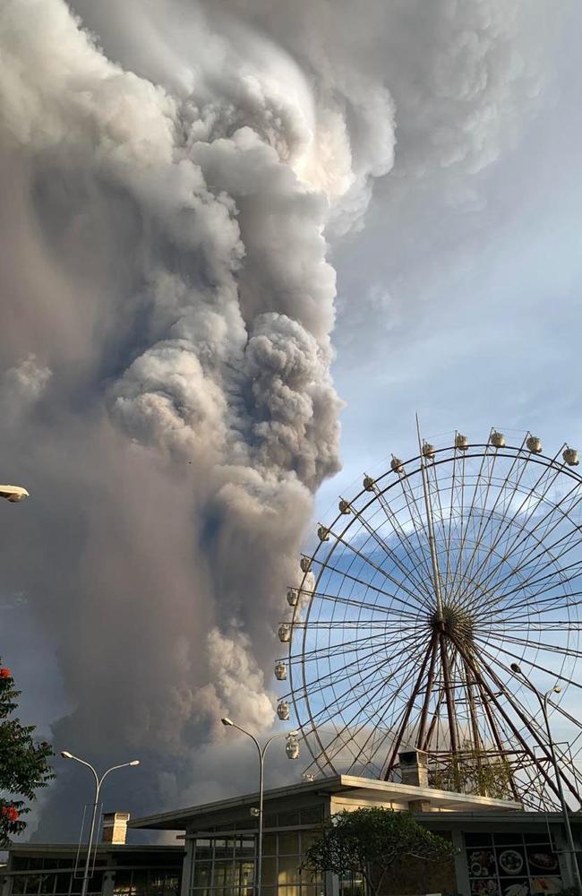 Taal volcano releases ash and smoke during an eruption in Tagaytay, Cavite province south of Manila, Philippines. Picture: AP