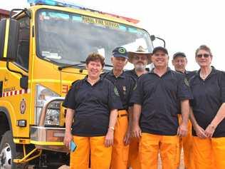 Brenda Jukes, John Ford, Des Caden, Ian Beale, Rob Beale and Karen Timmins at the opening of the new Mungallala Rural Fire Station. Picture: Ellen Ransley