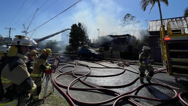 Fire crews at the scene of the Woolloongabba fire.