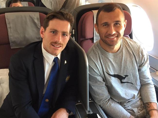 Bernard Foley and Quade Cooper depart Sydney for Chicago. Source: TWITTER @Wallabies