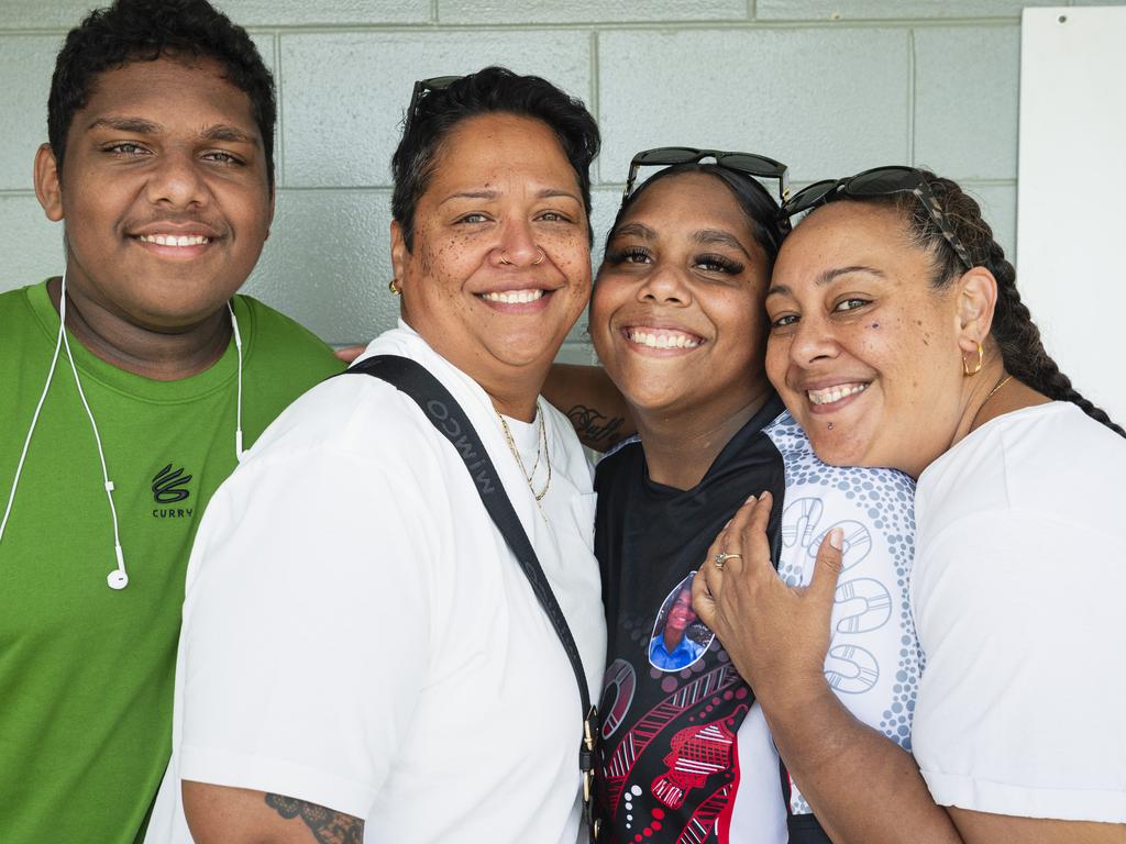 Supporting the Bradley Dahlstrom Memorial team at the Warriors Reconciliation Carnival women's games are (from left) Noah, Josie, Jayla and Roberta Sefo at Jack Martin Centre hosted by Toowoomba Warriors, Saturday, January 18, 2025. Picture: Kevin Farmer