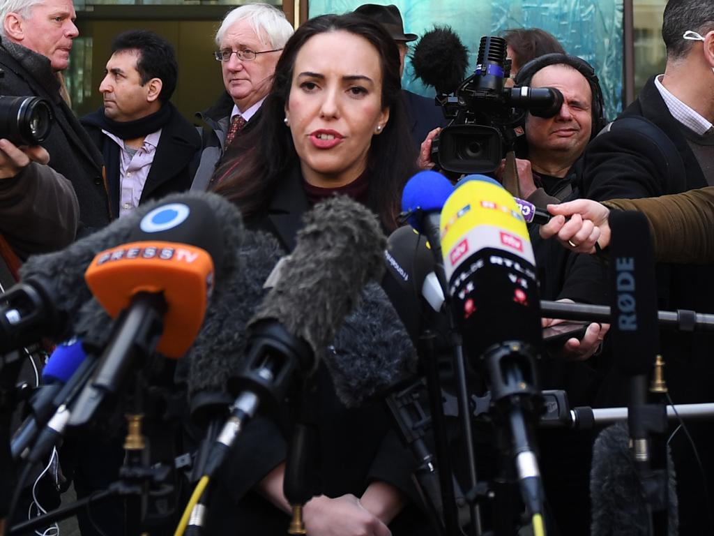 Julian Assange's fiancee Stella Moris gives a statement outside Westminster Magistrates Court after he was refused bail. Picture: Getty