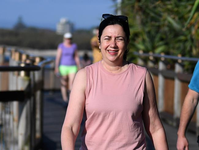 CALOUNDRA , AUSTRALIA - NewsWire Photos - OCTOBER 17, 2020.Queensland Premier Annastacia Palaszczuk walks along the esplanade with LaborÃ's candidate for Caloundra Jason Hunt, while on the election campaign trail. Queenslanders go to the polls on October 31. Picture: NCA NewsWire / Dan Peled