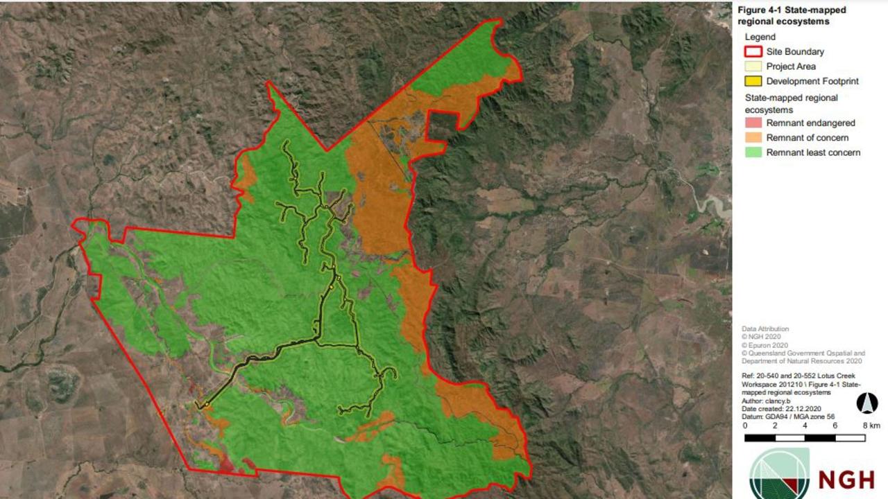 The mapped regional ecosystems of the Lotus Creek Wind Farm. Picture: Supplied