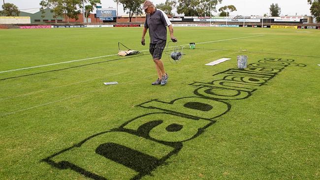 City Mazda Stadium (Richmond Oval) gets a makeover in preparation for this week's NAB Challenge match between the Crows and P...