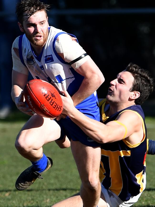 Jayden Muscat lays a tackle for Rupertswood during the 2017 RDFL season. Picture: Kylie Else