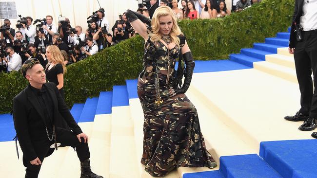 Designer Jeremy Scott and Madonna attend the Rei Kawakubo/Comme des Garcons: Art Of The In-Between Costume Institute Gala at Metropolitan Museum of Art in 2017. Picture: Getty Images