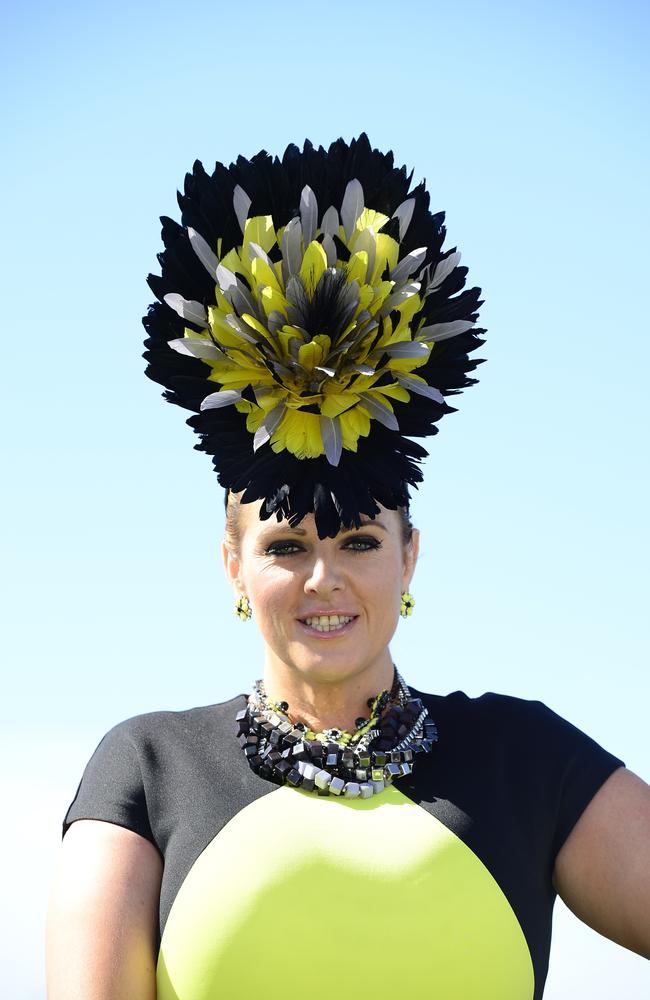 Dahyna Heenan all dressed up at Flemington Racecourse on Melbourne Cup Day 2014. Picture: Stephen Harman