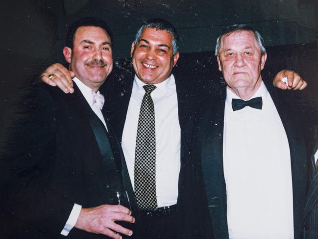 Kinniburgh (right) with Mario Condello and Mick Gatto. Picture: Eugene Hyland