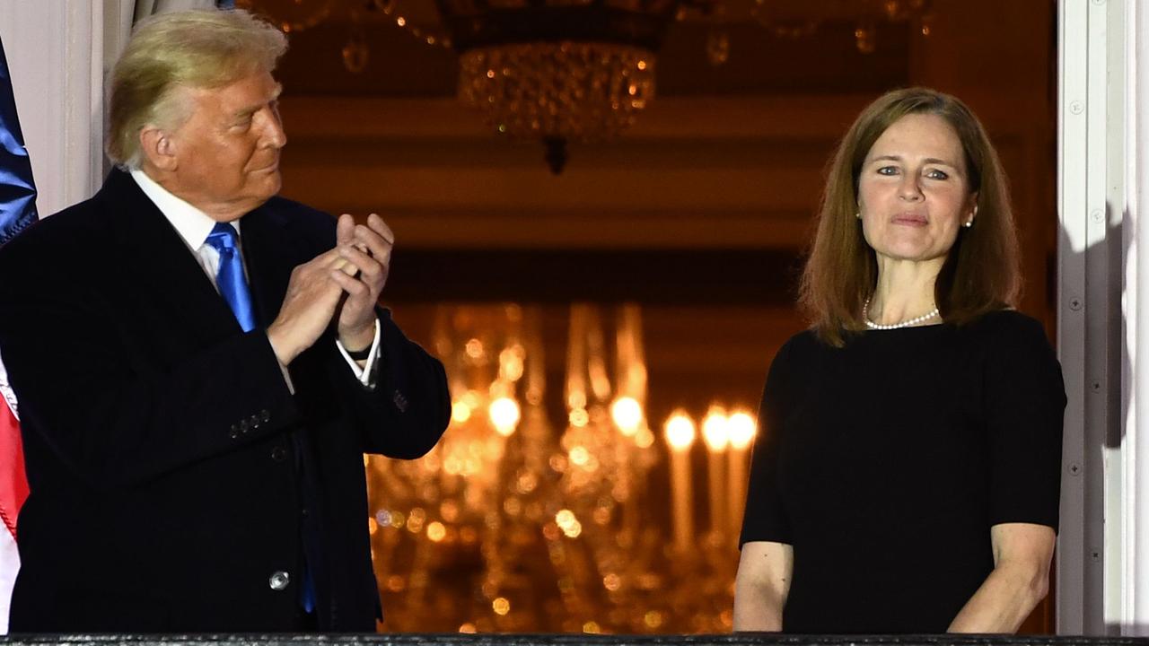 US President Donald Trump said Judge Barrett “fills the seat of a true pioneer for women”. Picture: Brendan Smialowski/AFP