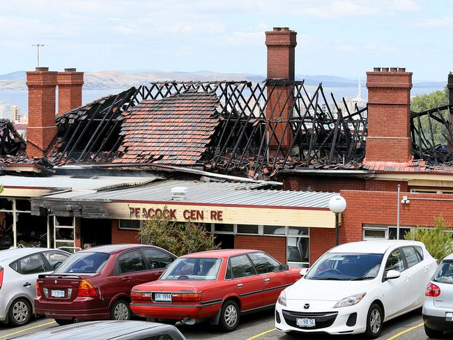 The aftermath of the fire at the Peacock Centre in North Hobart. Picture: SAM ROSEWARNE