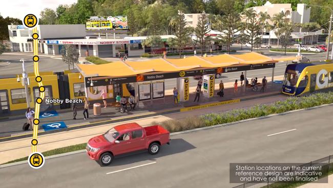 How the light rail will look at Nobby Beach.