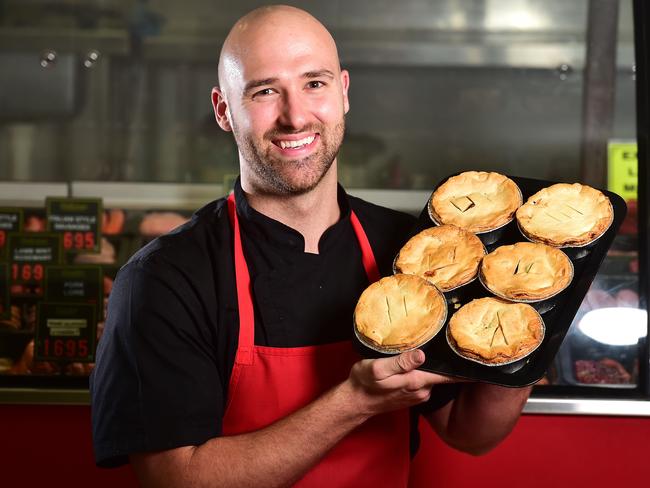 Whites North Ward Grocer pie maker Connor White has won gold at the Sydney Aussie Pie competition. Picture: Shae Beplate.