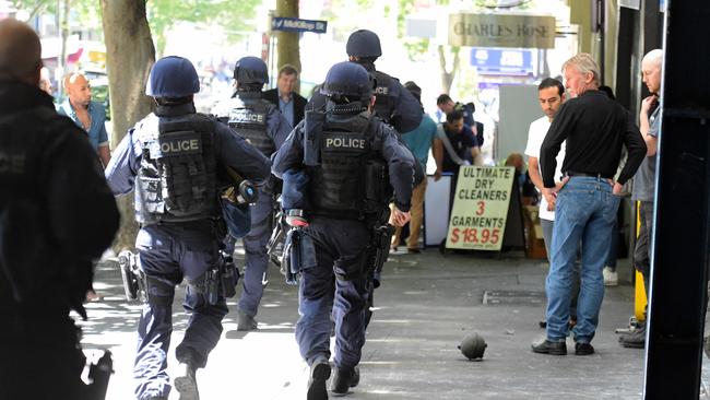 Victoria’s crack police squads have rearmed with new machine guns, which fire supersonic rounds, to counter terrorist attacks. Picture: Tony Gough.