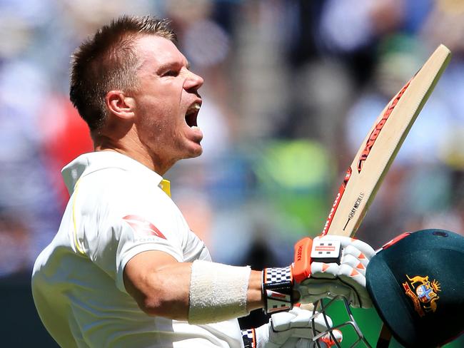 2017 Boxing Day Cricket Test - Australia V England - Day One. David Warner celebrates his 100. Picture: Mark Stewart