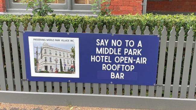 A sign from Preserving Middle Park Village Inc. calling for community support. Picture: Reddit.