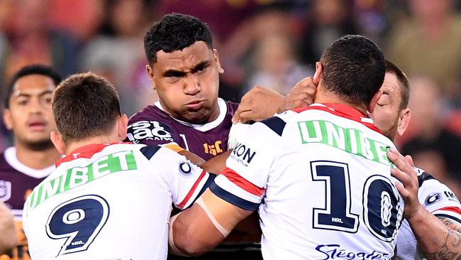 Tevita Pangai is committed to the Broncos despite being linked with a move to the Roosters. Picture: Bradley Kanaris/Getty Images