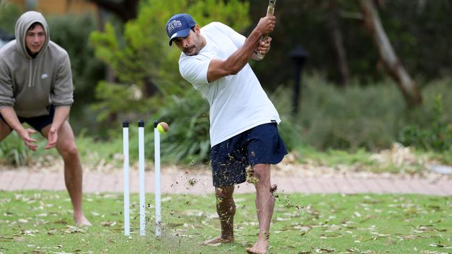 Eddie Betts takes some chunks out of the pitch. Picture: Tait Schmaal