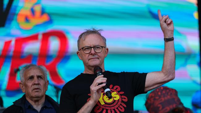 Anthony Albanese during the Yes campaign.