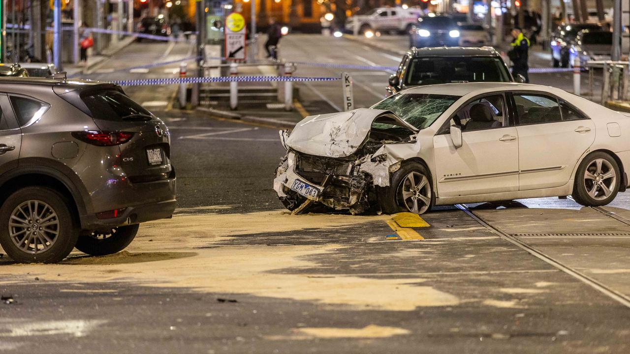 Khan is alleged to have “sped up” after hitting the pedestrians before crashing into two cars, killing one man. Picture: Jake Nowakowski