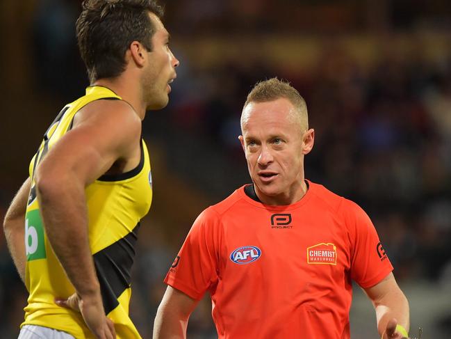 ADELAIDE, AUSTRALIA - JUNE 08:  Umpire Ray Chamberlain is pictured during the round 12 AFL match between the Port Adelaide Power and the Richmond Tigers at Adelaide Oval on June 8, 2018 in Adelaide, Australia.  (Photo by Daniel Kalisz/Getty Images)