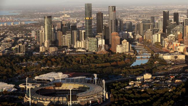 Melbourne’s CBD skyline looking across the MCG. Picture: Alex Coppel.