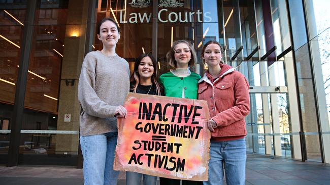 Teenagers protest outside the Federal Court building in Sydney in May. Picture: NCA NewsWire/Adam Yip