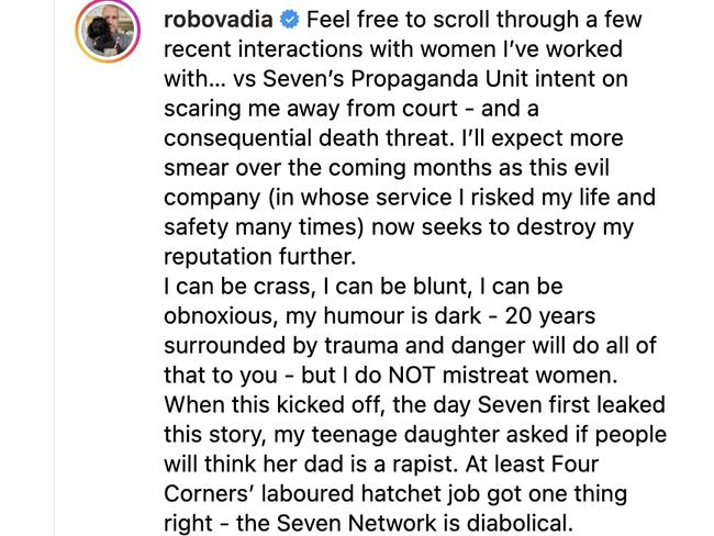 Robert Ovadia's Instagram post on Tuesday morning. Picture: robovadia/Instagram