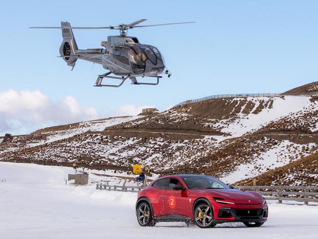 EMBARGO FOR TWAM 30 SEP 2023. FEE MAY APPLY.Ferrari Purosangue on ice. Source: Supplied