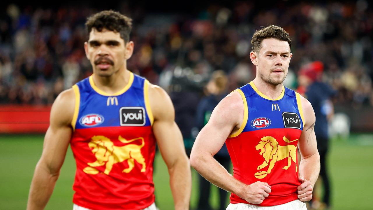 MELBOURNE, AUSTRALIA - JULY 14: Lachie Neale of the Lions looks dejected after a loss during the 2023 AFL Round 18 match between the Melbourne Demons and the Brisbane Lions at the Melbourne Cricket Ground on July 14, 2023 in Melbourne, Australia. (Photo by Dylan Burns/AFL Photos via Getty Images)