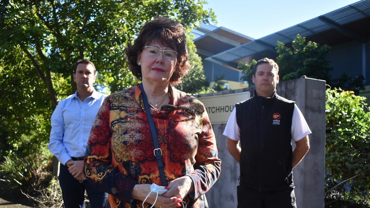 Ninderry MP Dan Purdie, Sunshine Coast Neighbourhood Watch member Edith Blanck, and Caloundra resident Matt Taylor are disappointed with the state government's plans to turn the Caloundra Watchhouse into a youth remand centre. Picture: Tegan Annett